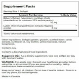 Étiquette Swanson Luteine et Bilberry avec informations claires sur les ingrédients