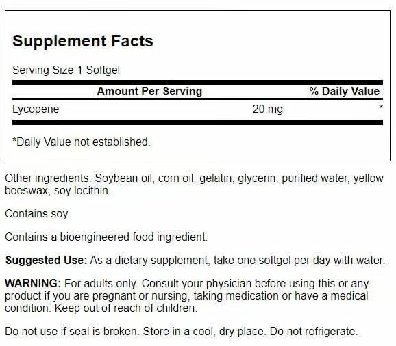 Swanson Lycopène — étiquette et emballage visibles, informations claires sur le produit.
