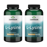 Capsules Swanson L-Lysine 500 mg, bouteille montrée, soutien quotidien potentiel et calme.