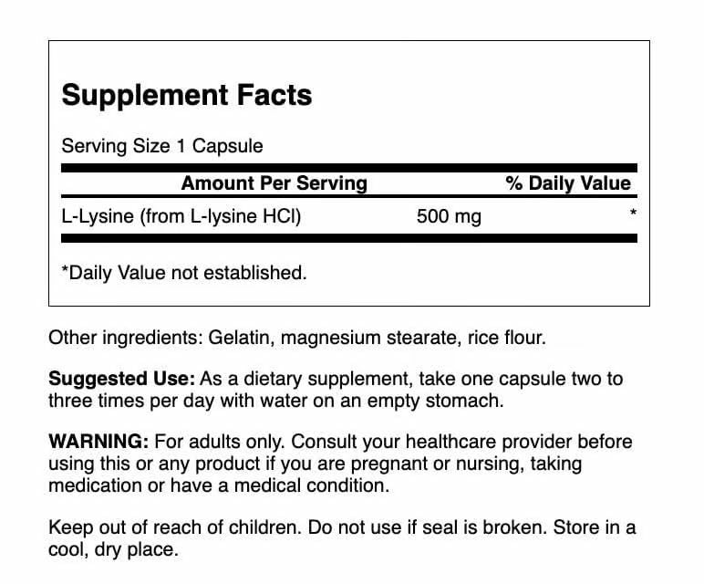 Swanson L-Lysine forme libre – utilisation quotidienne pour le soutien du système nerveux
