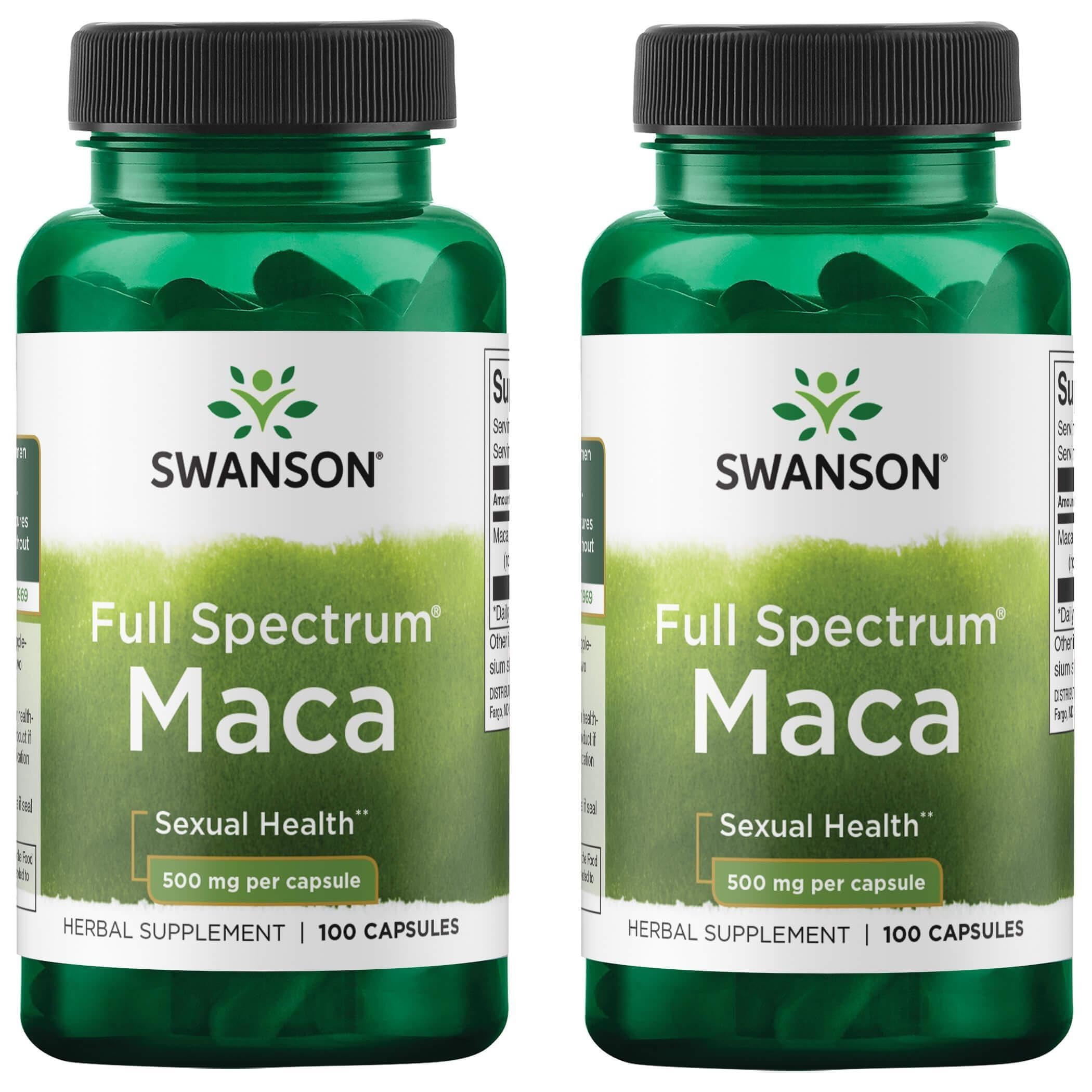 Swanson Maca 500 mg, bouteille de capsules, soutien potentiel à la vitalité et à l'équilibre hormonal