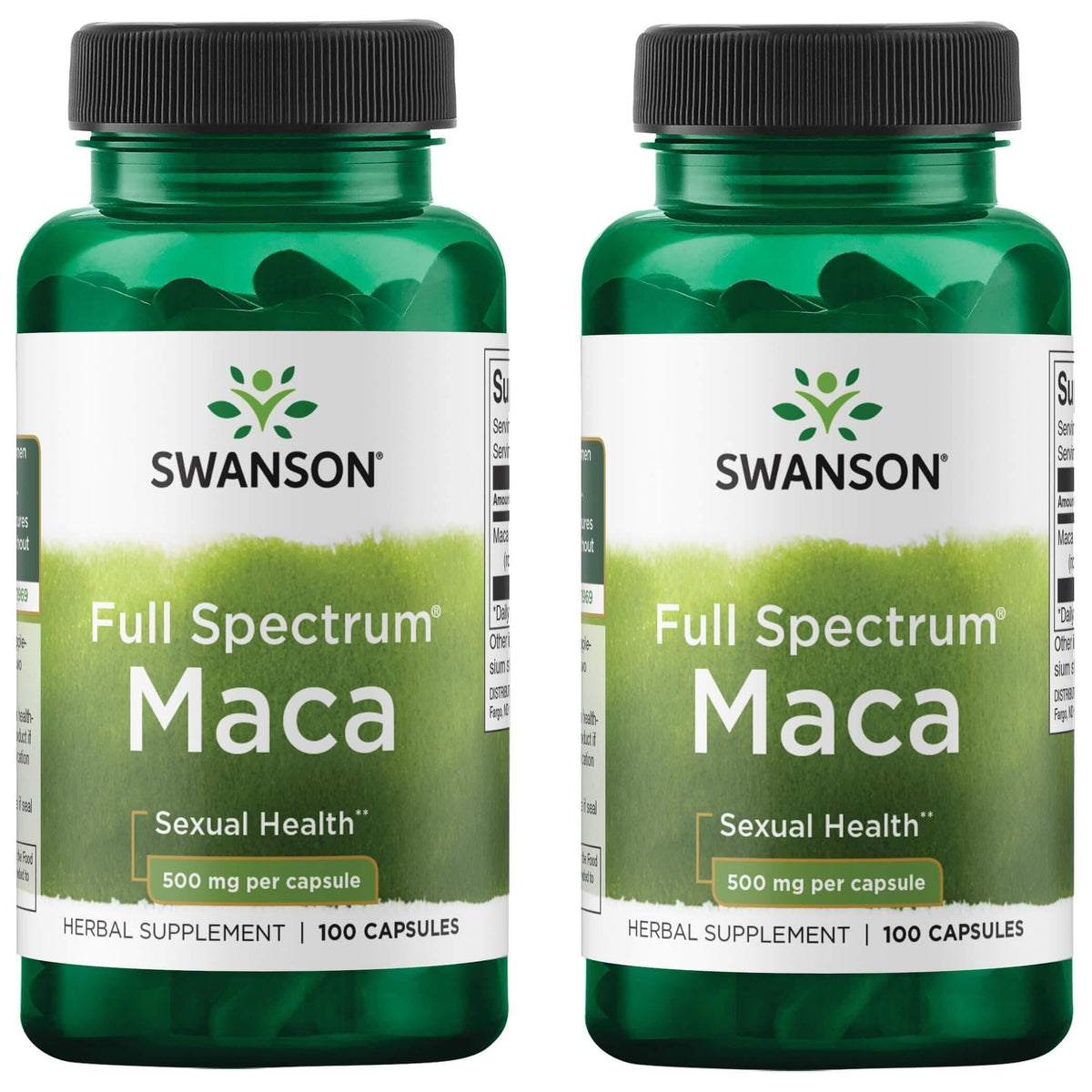 Swanson Maca 500 mg, bouteille de capsules, soutien potentiel à la vitalité et à l'équilibre hormonal