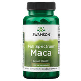 Swanson Maca 500 mg, capsules dans la boîte, soutien potentiel de vitalité au quotidien.