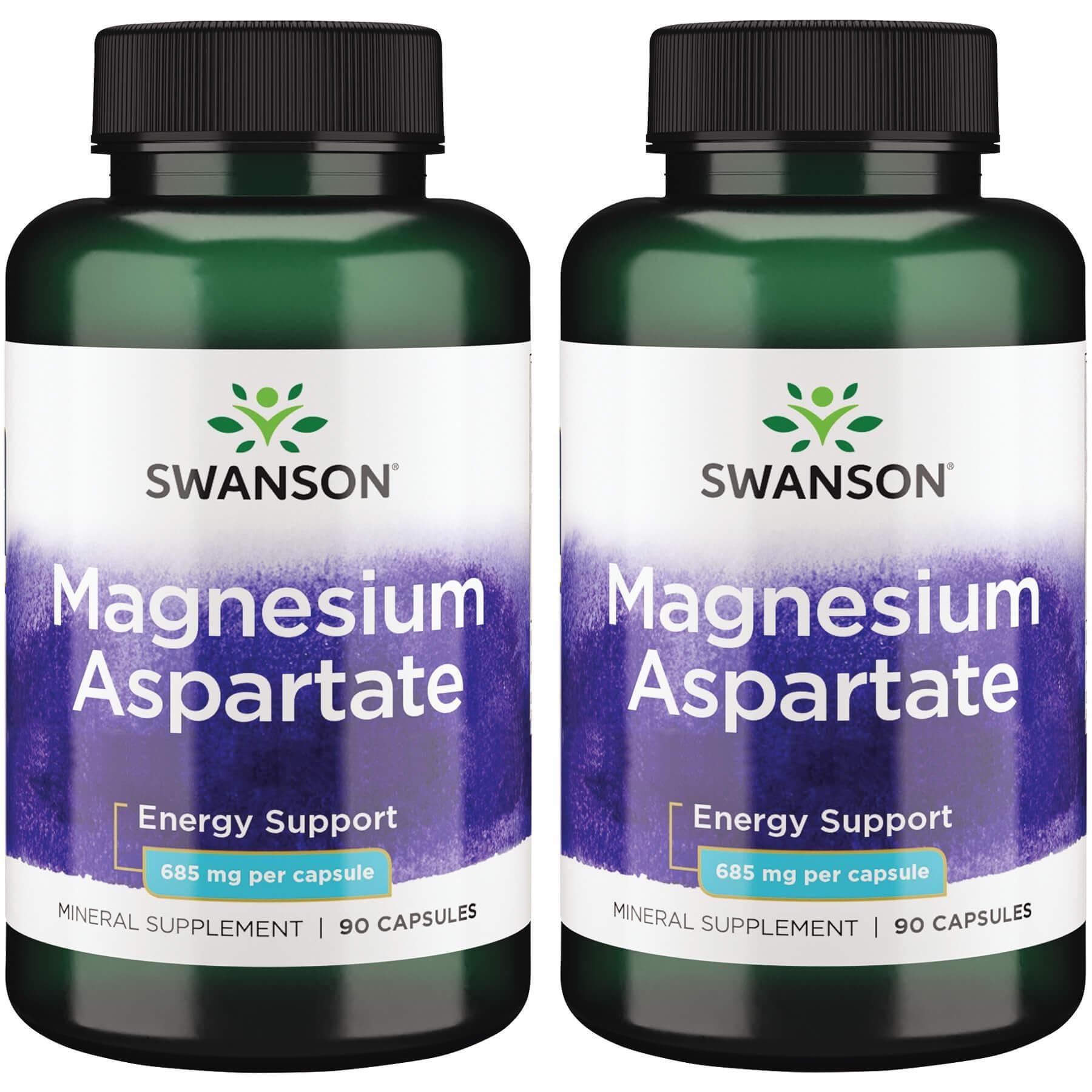 Swanson Magnesium Aspartate 685 mg, bouteille de 90 capsules pour soutenir l’énergie et la fonction musculaire.