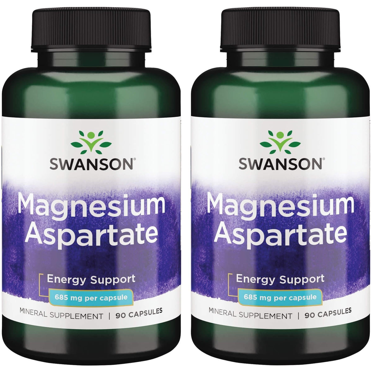 Swanson Magnesium Aspartate 685 mg, bouteille de 90 capsules pour soutenir l’énergie et la fonction musculaire.