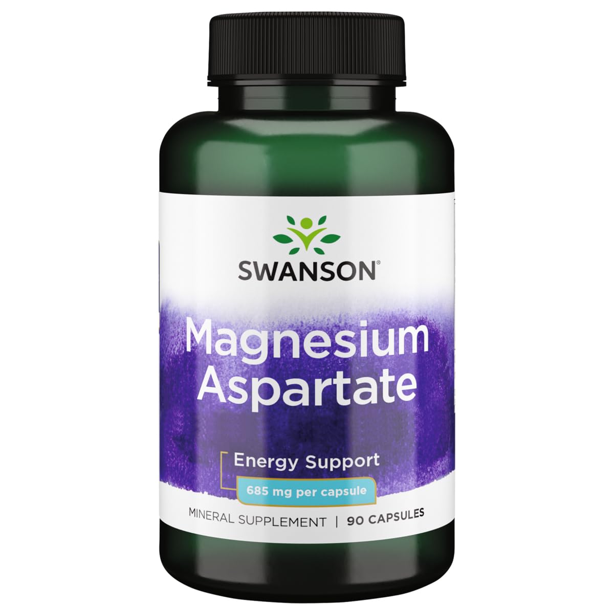 Swanson Magnésium Aspartate 685 mg, bouteille, soutien énergie et fonctions musculaires.