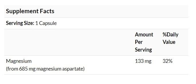 Swanson Magnésium Aspartate 685 mg, capsules, favorise la fonction neuromusculaire et le bien-être quotidien.