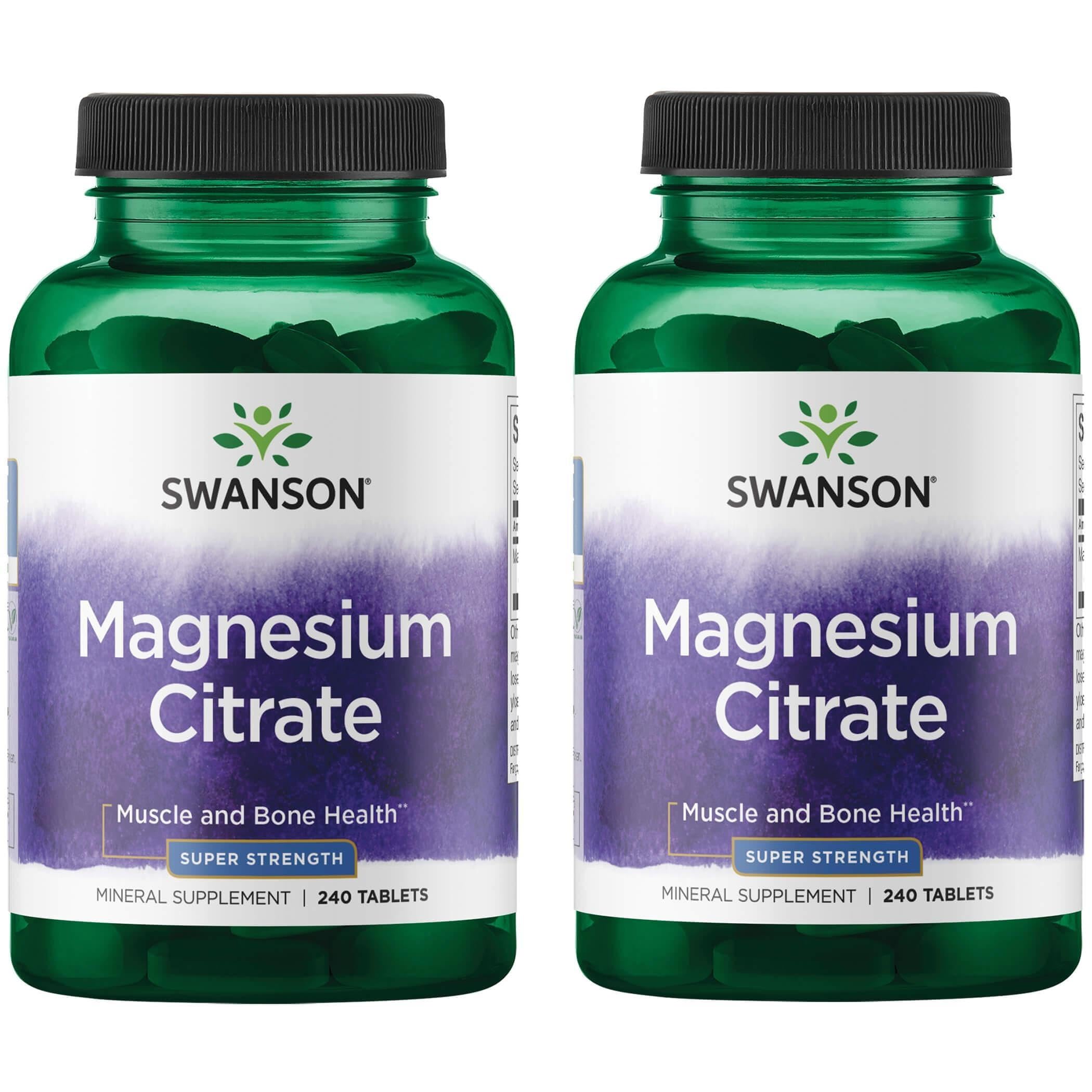 Swanson Magnésium Citrate, comprimés en boîte 2 packs, soutient énergie et relaxation musculaire.