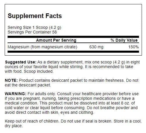 Swanson Magnésium Citrate Poudre – dose-eau prête à l'emploi pour une supplémentation pratique