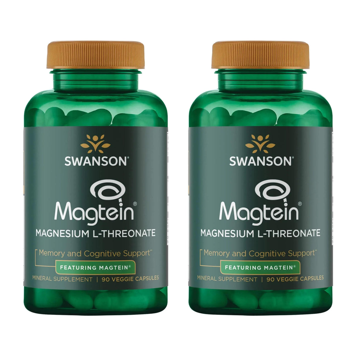 Swanson Magnésium L-Thréonate – bouteille de capsules véganes soutenant le système nerveux et la concentration.