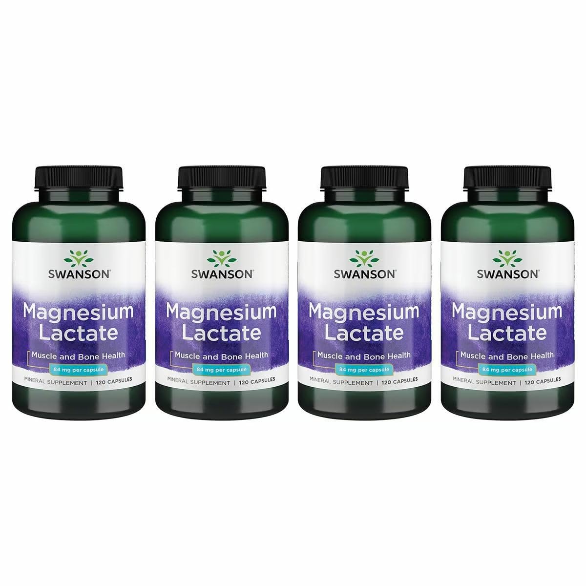 Swanson Magnésium Lactate: capsules 84 mg pour soutien musculaire et os sain.