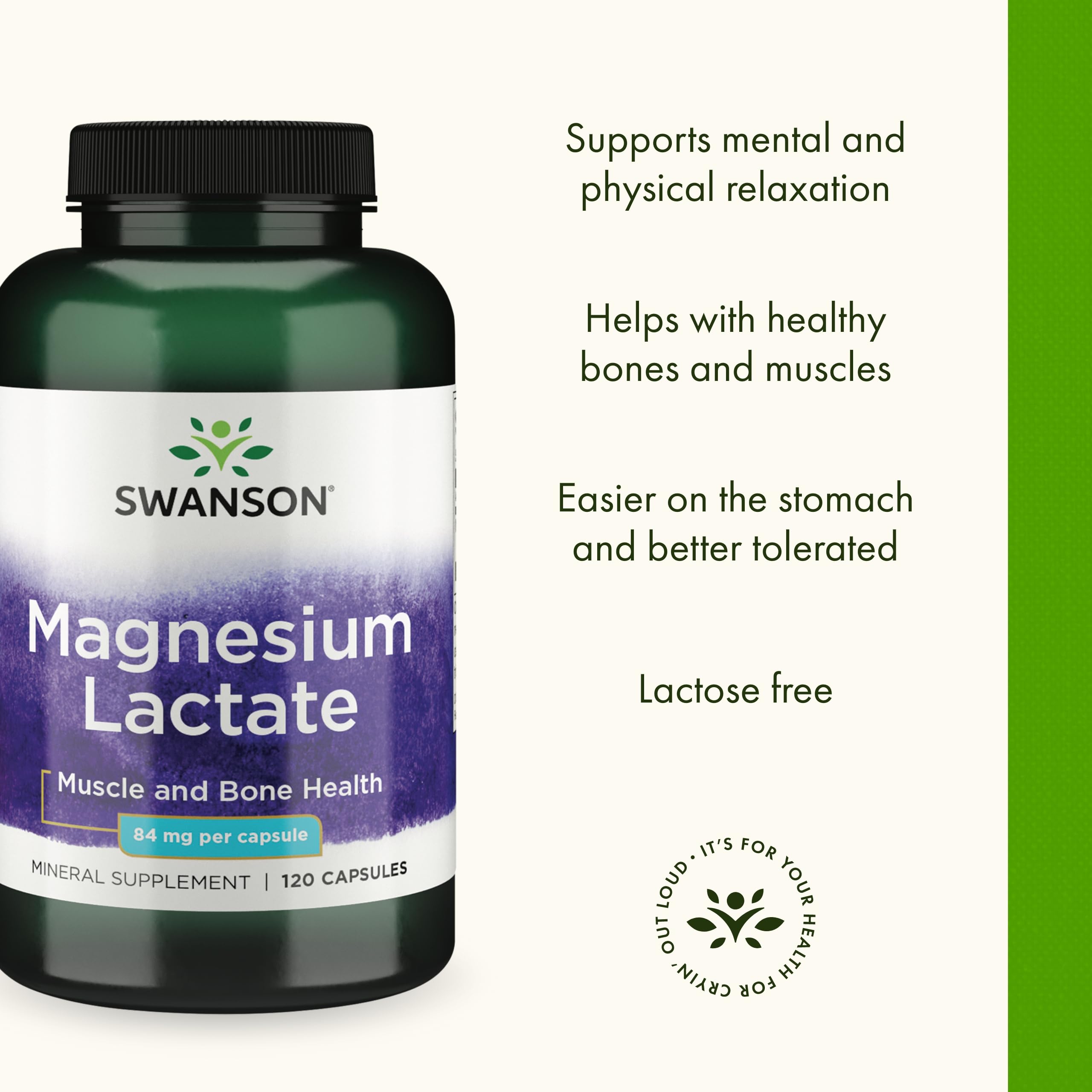 Swanson Magnésium Lactate – étiquette lisible, source de magnésium pour les os