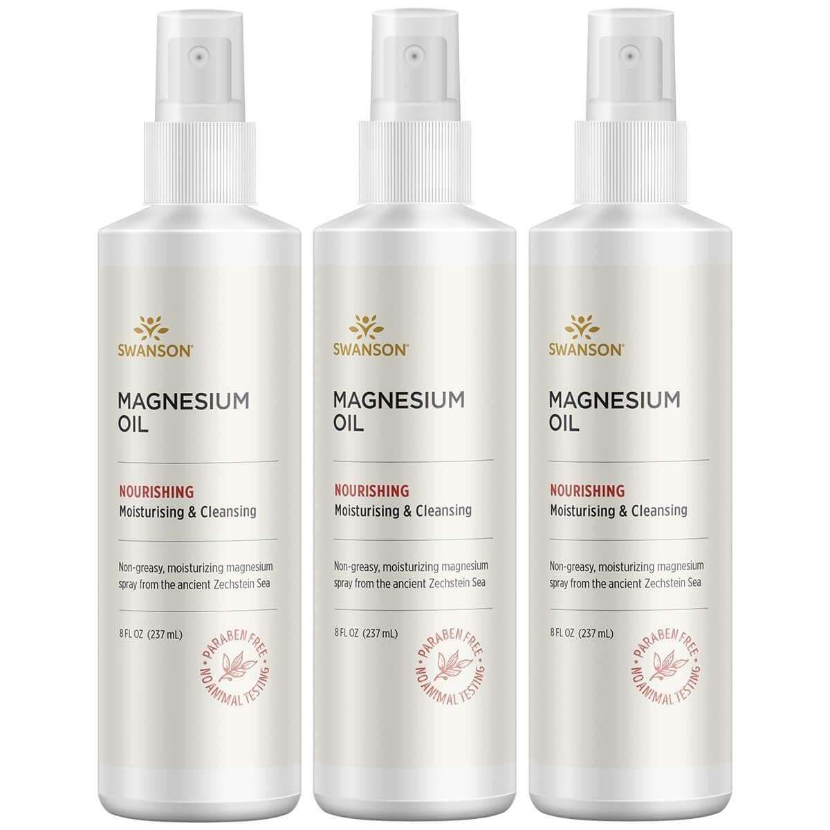 Swanson Magnesium Oil Spray, flacon pulvérisateur apaise les muscles et nourrit la peau.