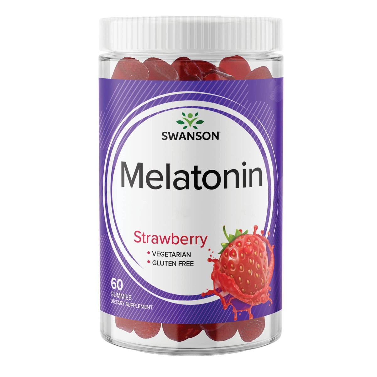 Swanson mélatonine gommes fraise — texture gourmande favorisant un horaire de sommeil sain.