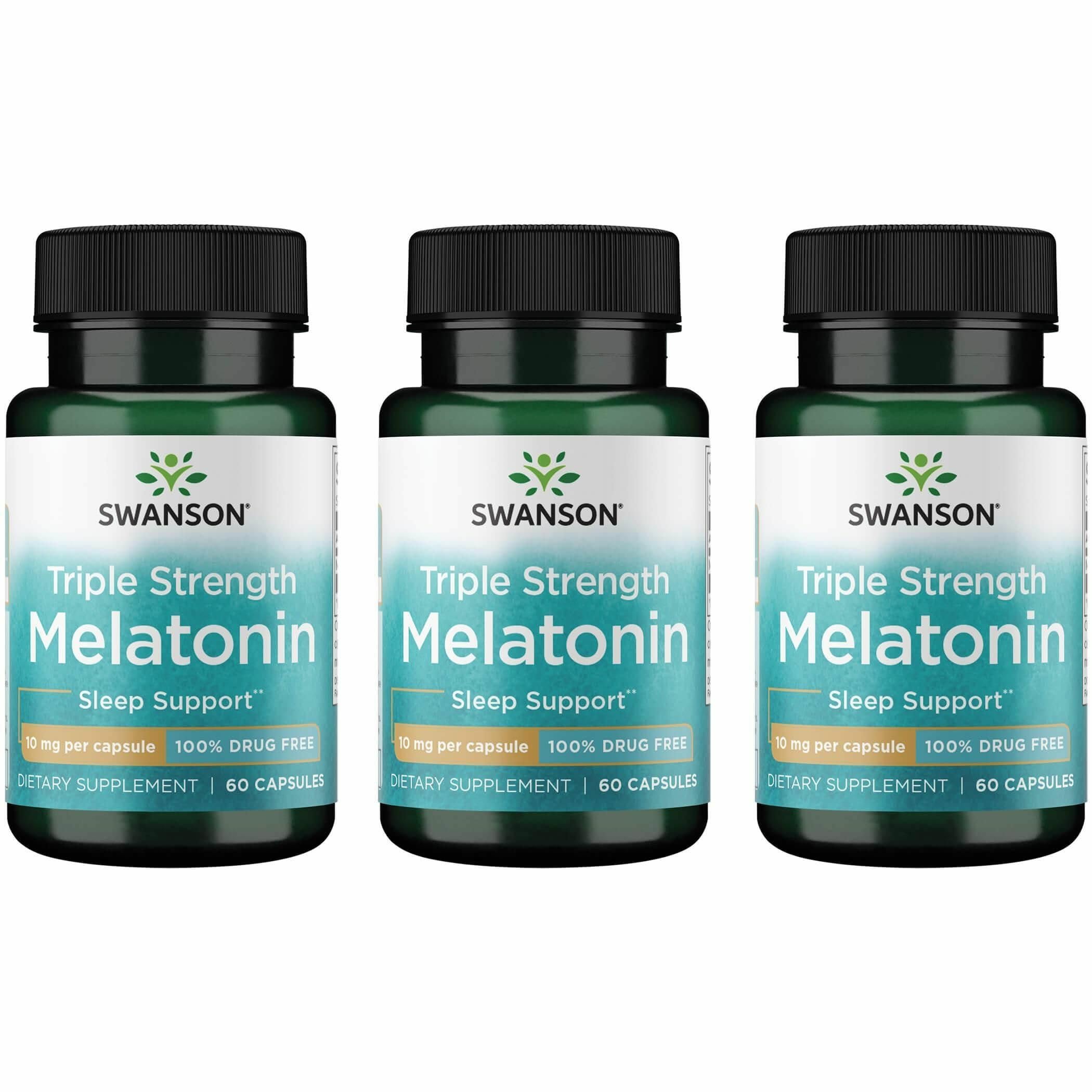 Swanson Mélatonine triple force, capsules 10 mg, aide au rétablissement du cycle sommeil.