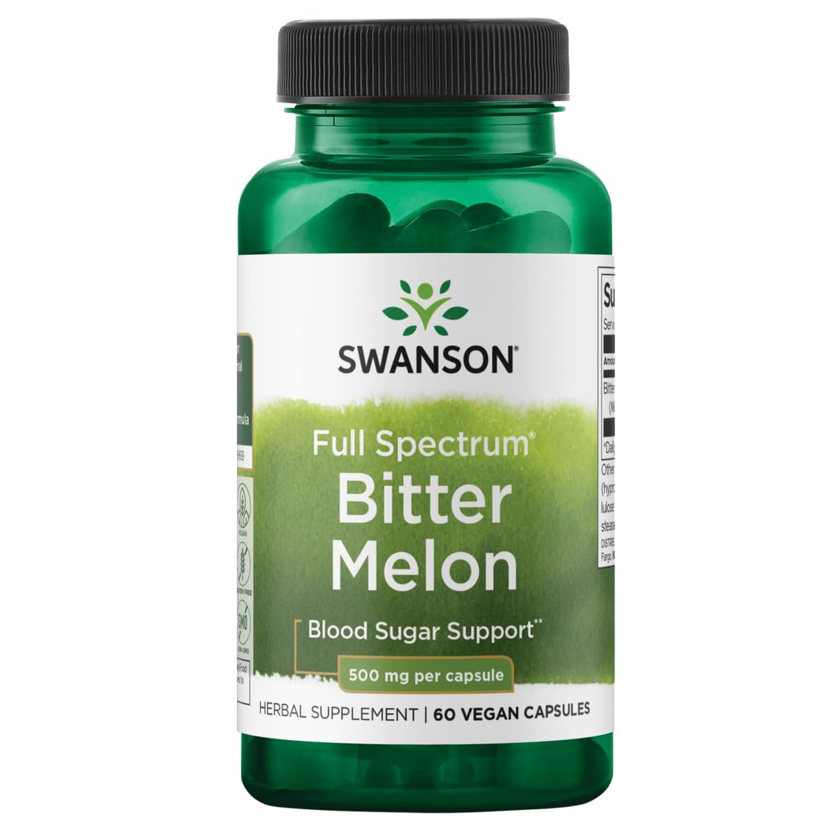 Swanson Melon Amer gelules en bouteille, soutien potentiel a la vitalite quotidienne.