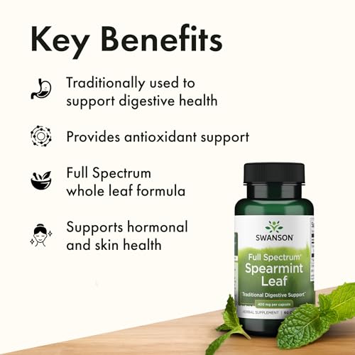 Swanson Menthe poivrée, bouchon-capsules, idéal pour une routine digestive.