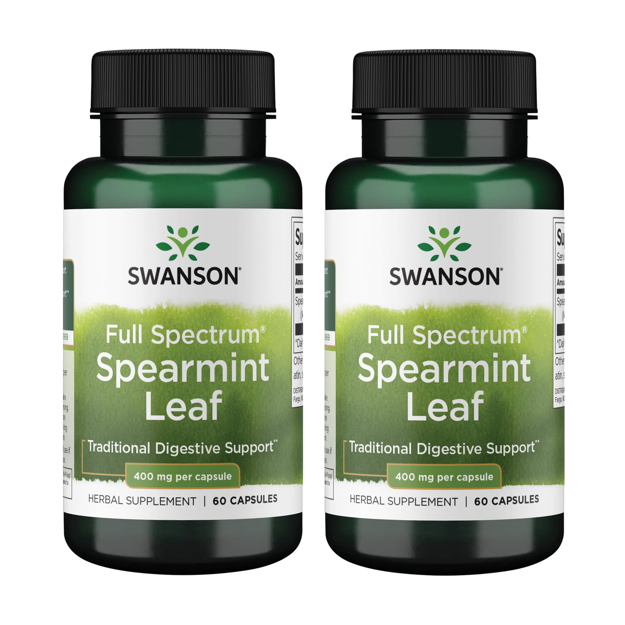 Swanson Menthe Verte, bouteille capsules 400 mg prête à l’emploi, soutien digestif.