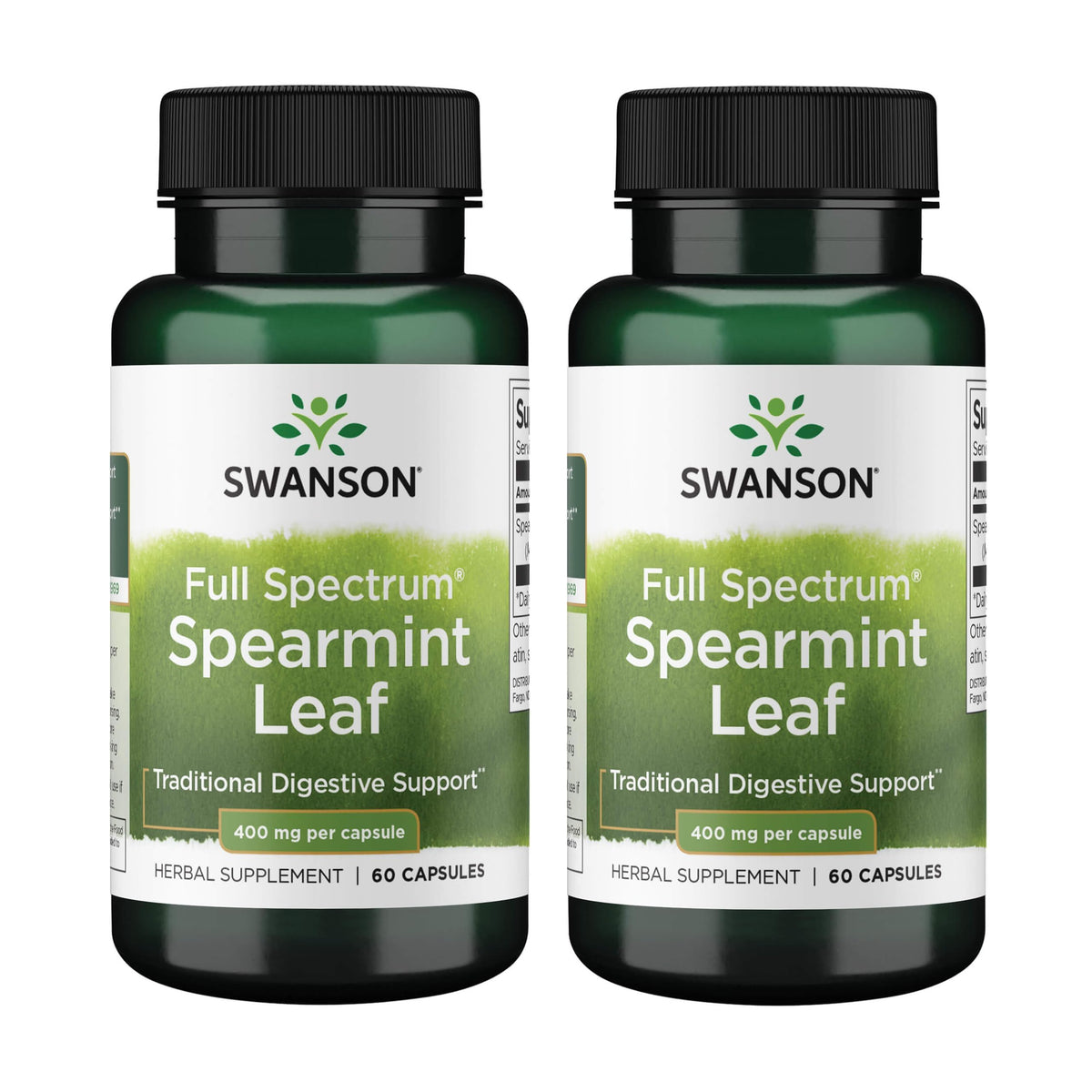 Swanson Menthe Verte, bouteille capsules 400 mg prête à l’emploi, soutien digestif.