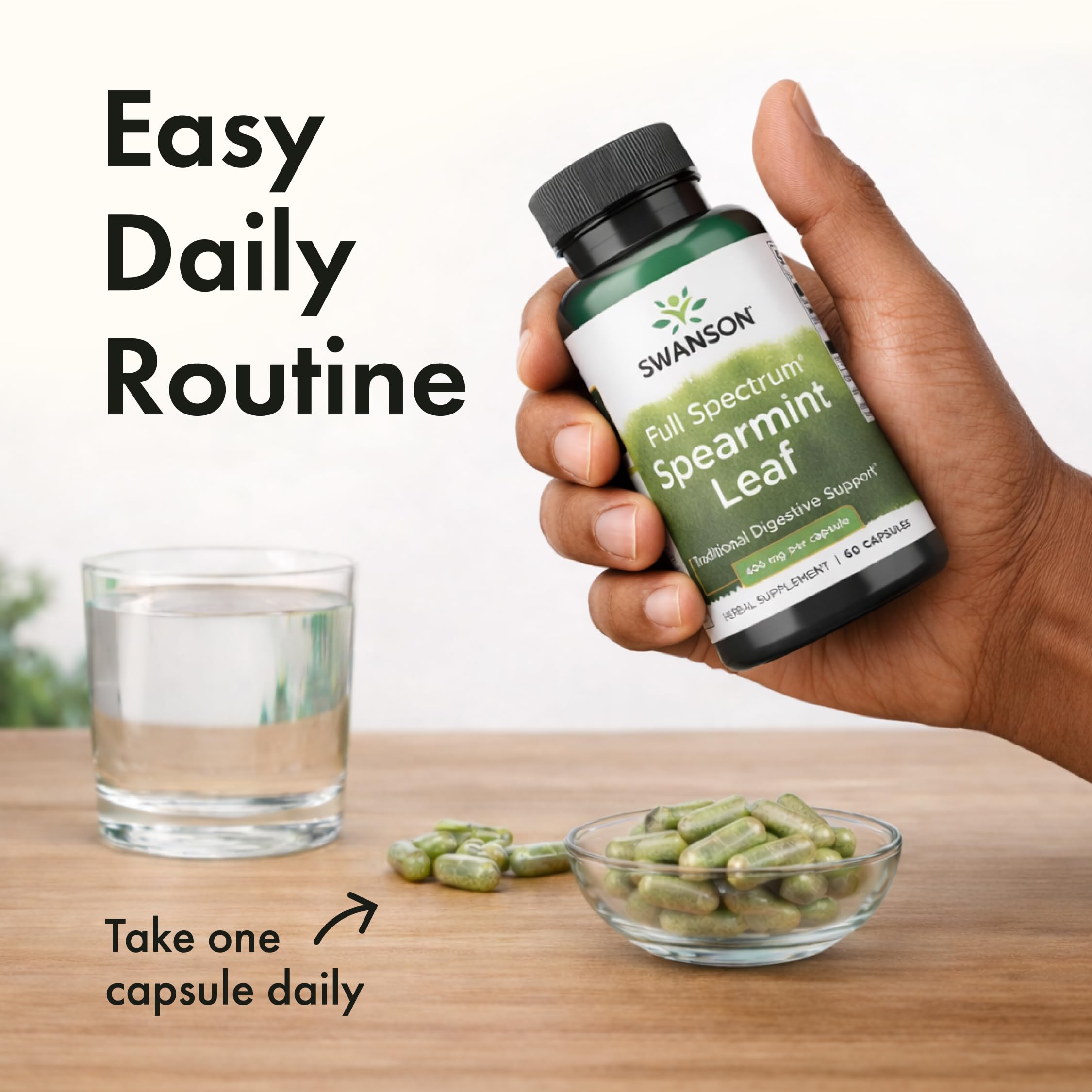 Routine quotidienne avec Swanson Menthe Verte, complément naturel.