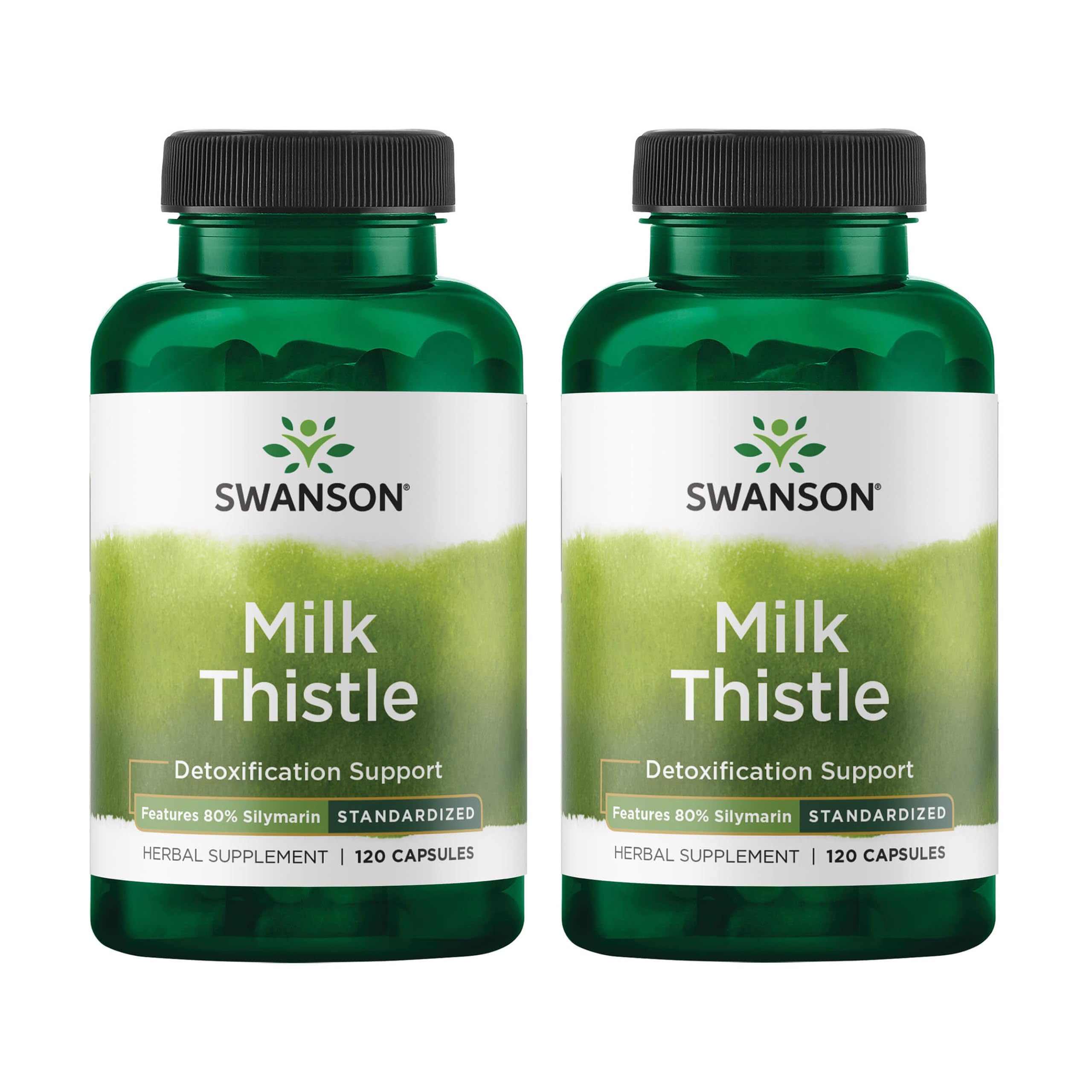 Swanson Milk Thistle standardisé dans une bouteille, soutien hépatique potentiel et pratique.