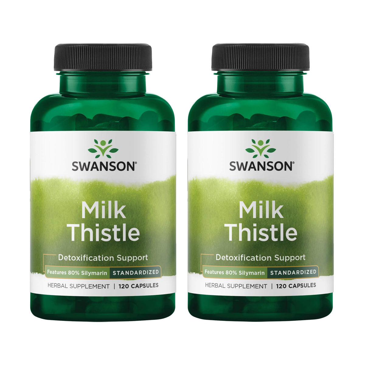 Swanson Milk Thistle standardisé dans une bouteille, soutien hépatique potentiel et pratique.