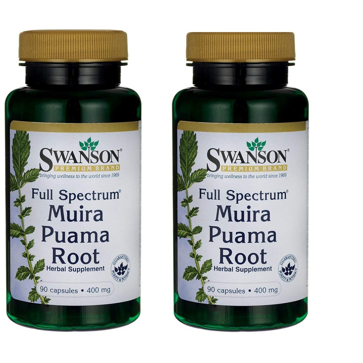 Flacon Swanson Muira Puama montrant l’énergie et la concentration 400 mg.