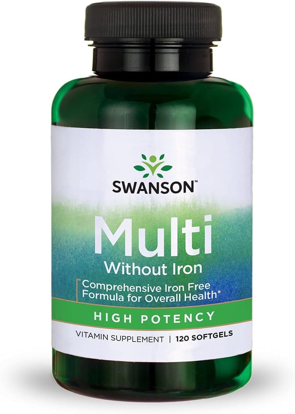 Swanson Multi Sans Fer – bouteille de 120 capsules molles, pratique au quotidien.