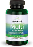 Swanson Multi Sans Fer – bouteille de 120 capsules molles, pratique au quotidien.