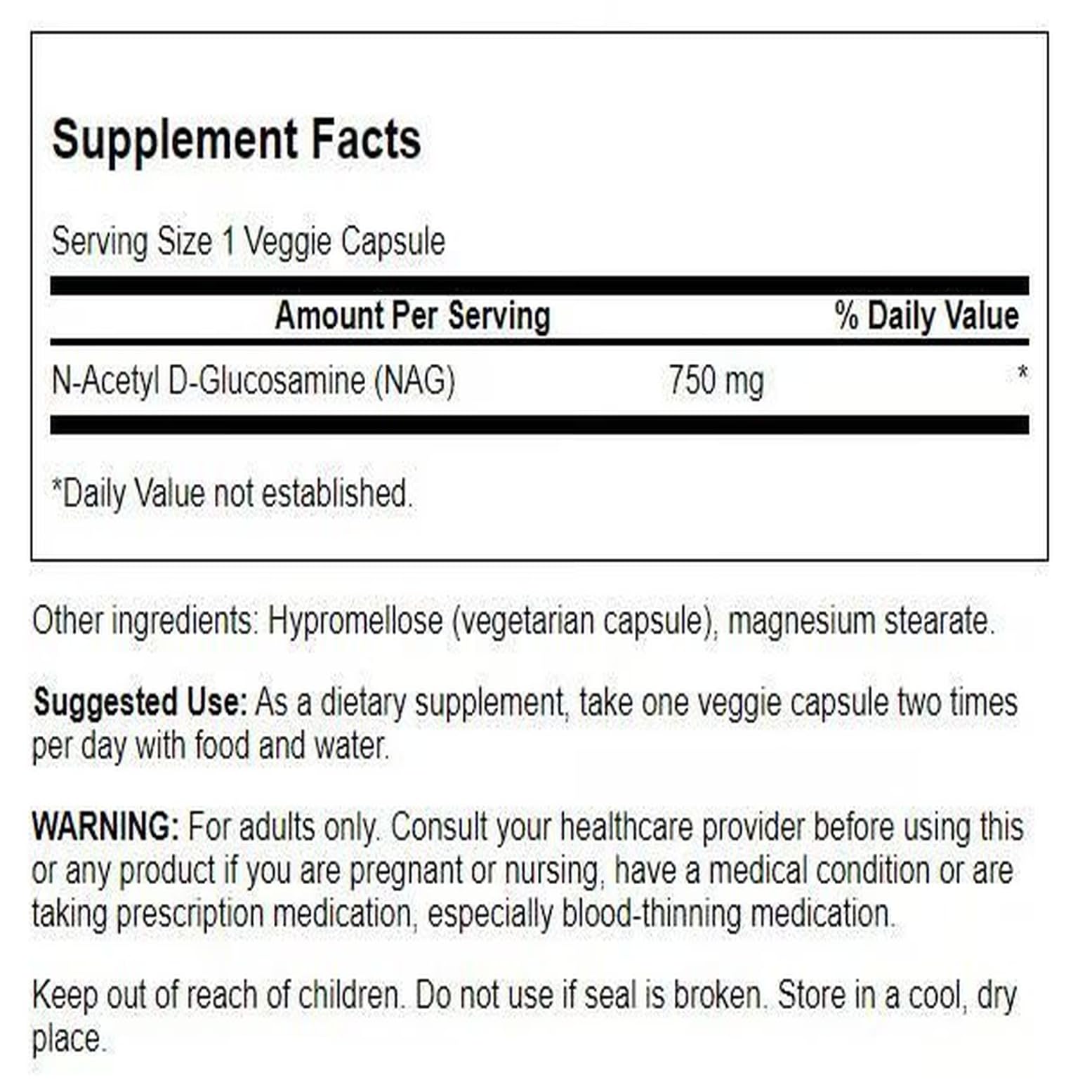 Swanson N-acétyl-D-glucosamine capsules végétales: usage quotidien potentiel pour le confort articulé.