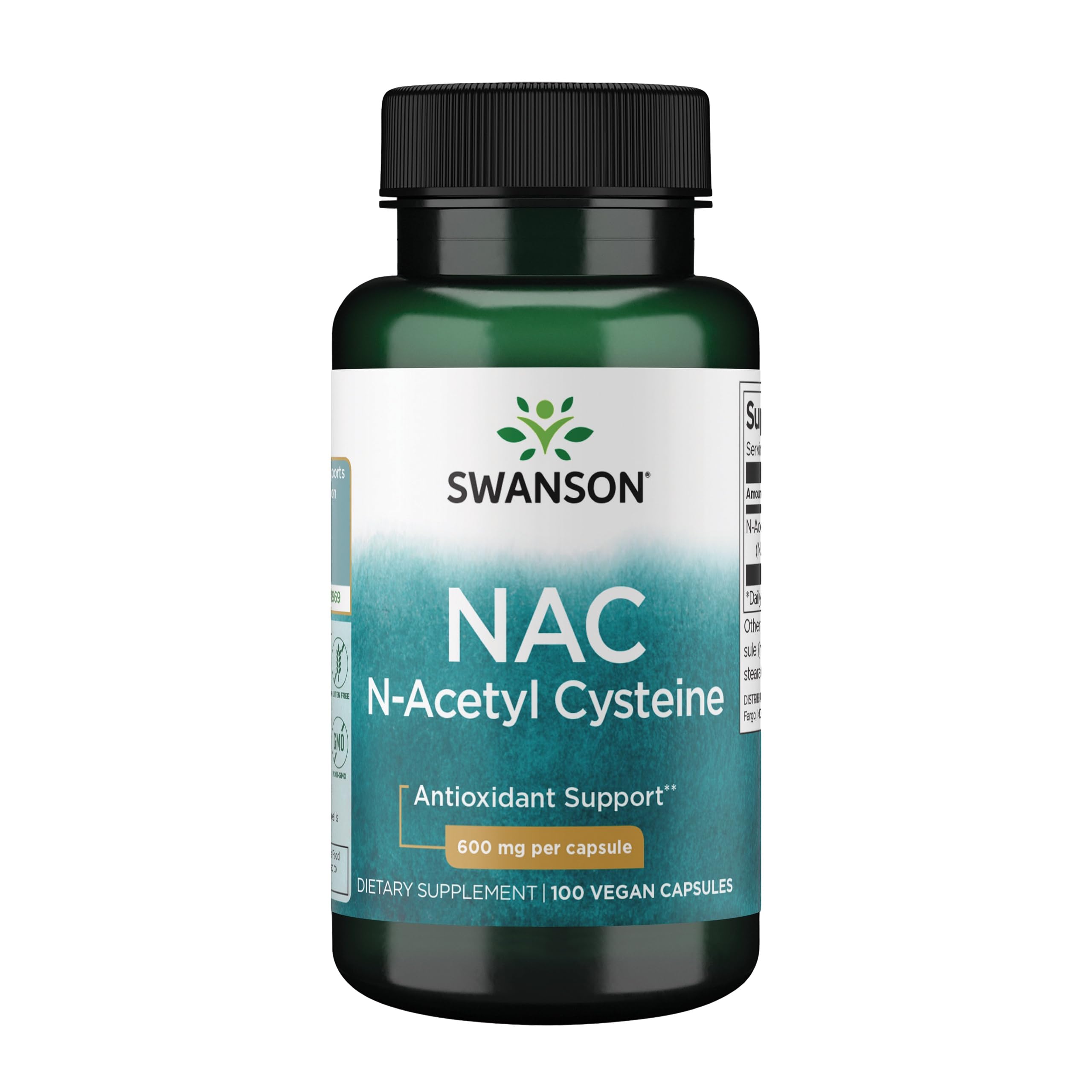Swanson NAC: bouteille de pilules, soutien quotidien du foie et de l'antioxydant.