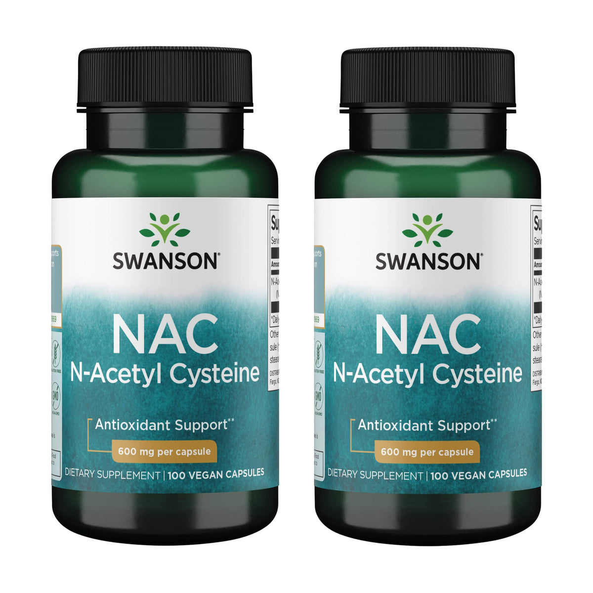 Swanson NAC 600 mg capsules dans une boîte pratique pour une utilisation quotidienne.