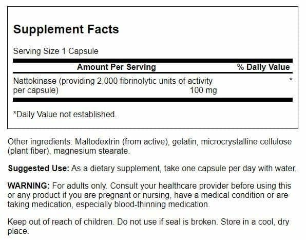 Swanson Nattokinase etiquette bouteille 30 capsules, format portable.