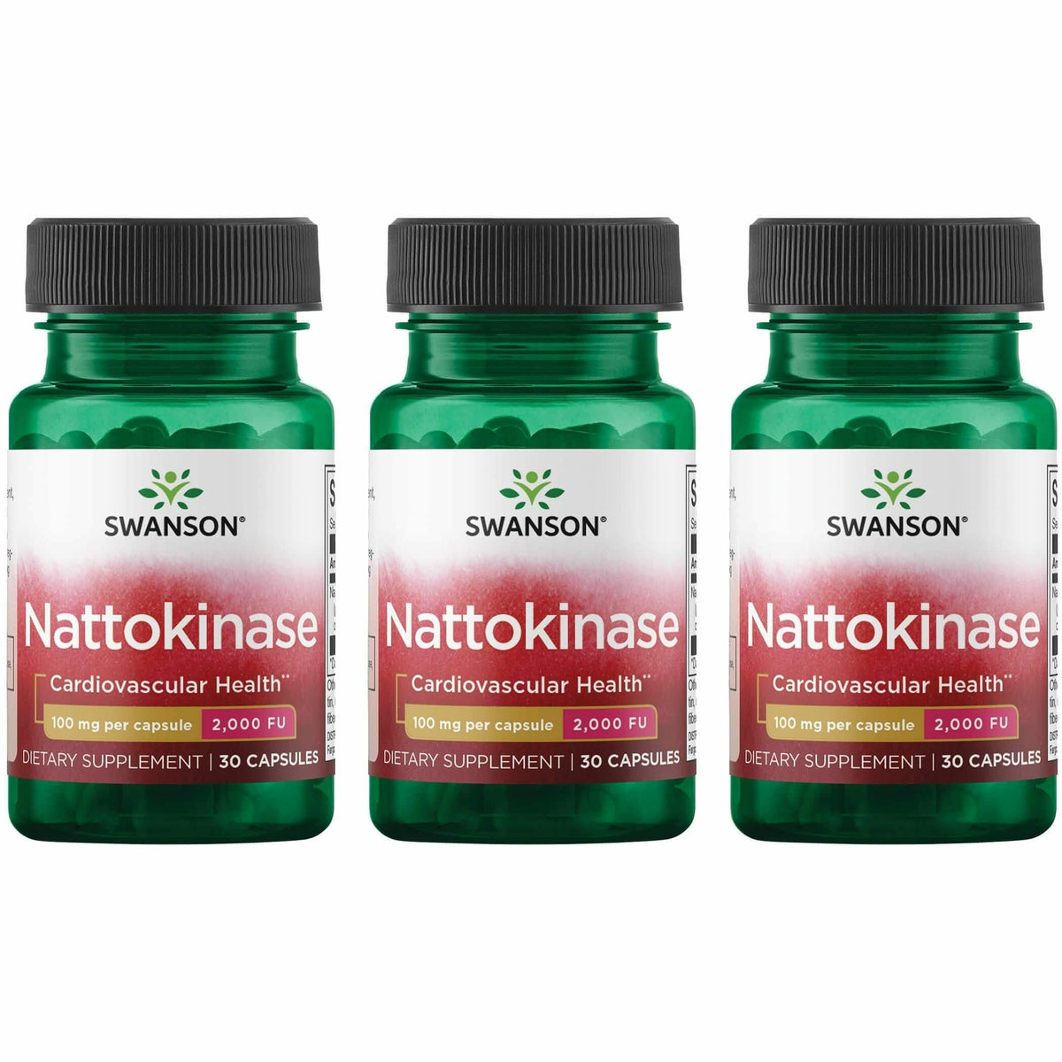 Swanson Nattokinase emballage triple-pack, pratique pour routine quotidienne.