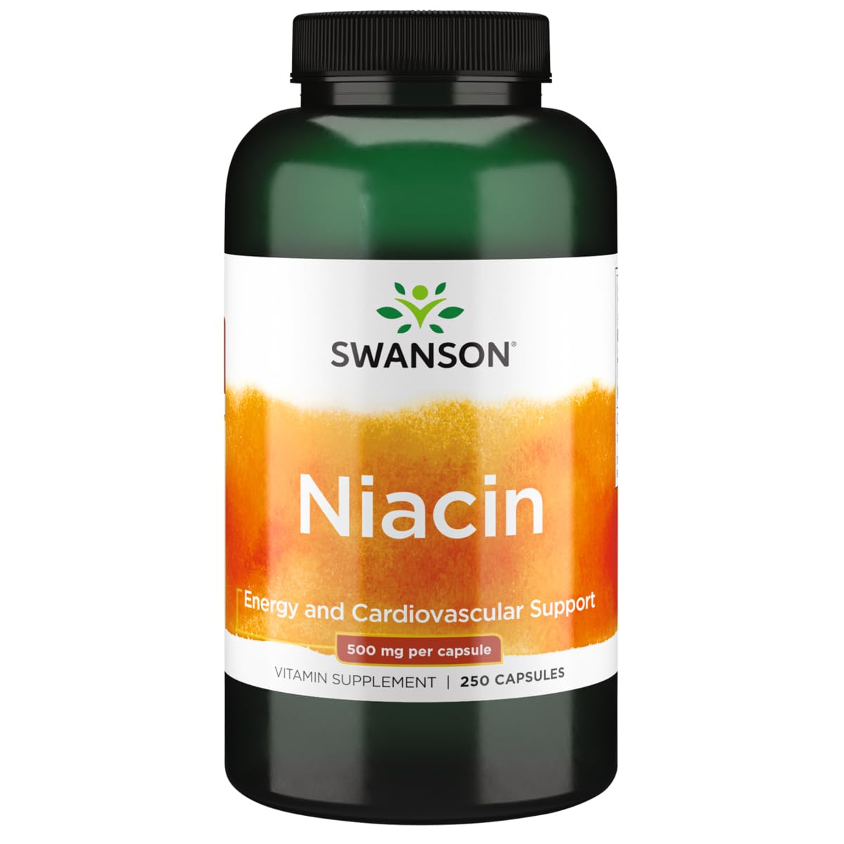 Capsules Swanson Niacine B3 dans la bouteille, soutien potentiel au métabolisme des glucides.