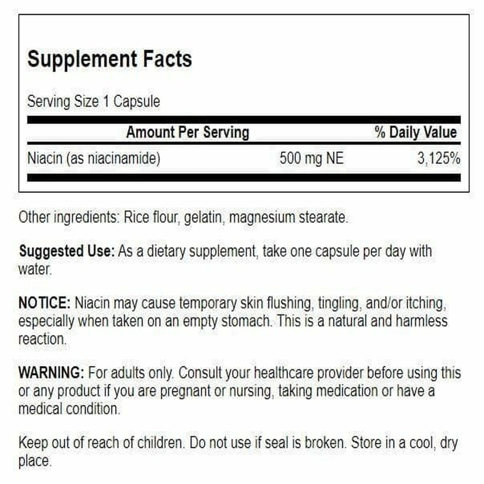 Swanson Niacinamide 500 mg — bouteille ouverte, accès rapide au complément quotidien.