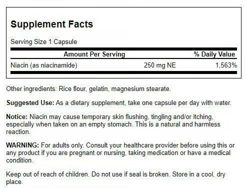 Swanson Niacinamide capsules faciles a avaler pour usage quotidien