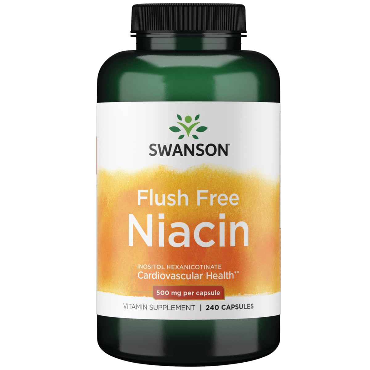 Swanson Niacine 500 mg capsules visibles, soutien potentiel au métabolisme des glucides.