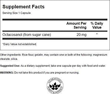 Swanson Octacosanol 20 mg, emballage: usage possible pour soutenir le métabolisme et l'énergie.