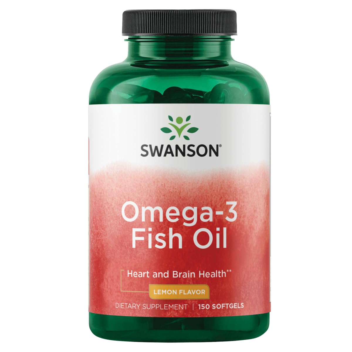 Swanson Omega 3, bouteille de capsules au goût citron, soutien potentiel cœur et cerveau.