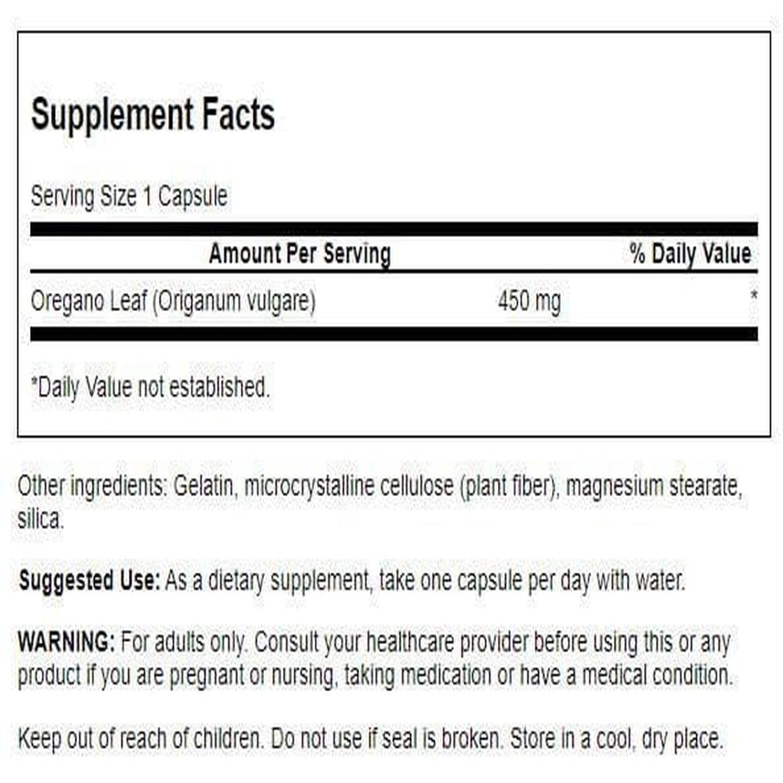 Swanson Origan 450 mg – capsules faciles à prendre pour une utilisation pratique.