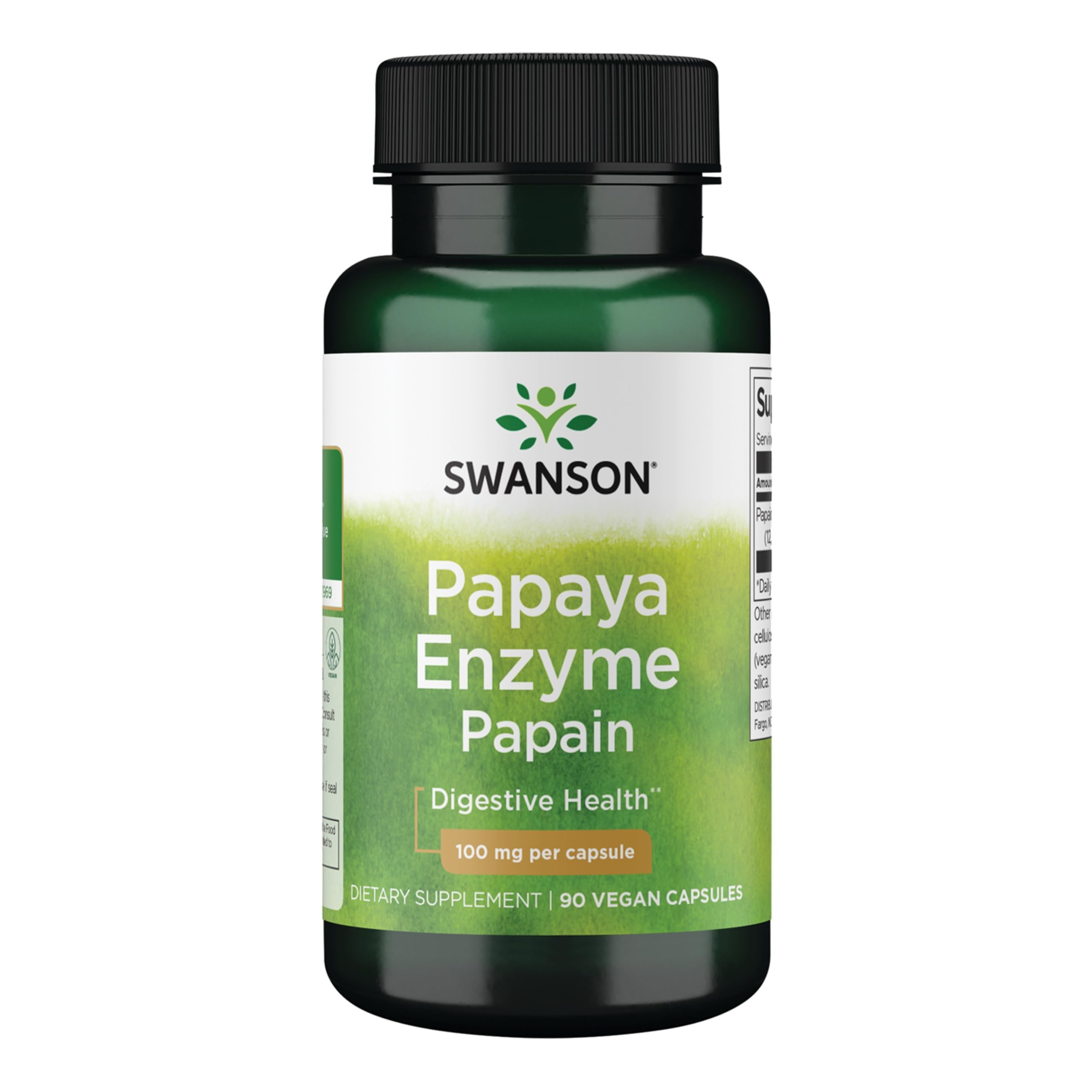 Swanson Papain Papaya Enzyme, gélules végétales soutenant la digestion des protéines.