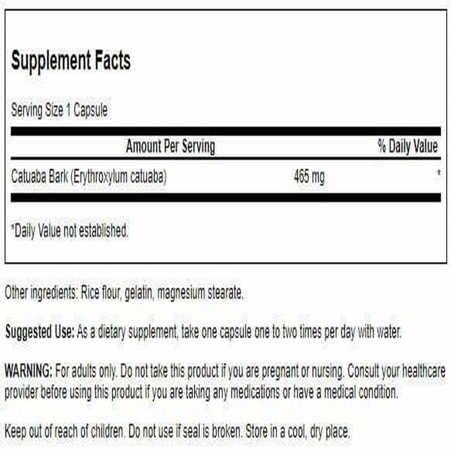 Swanson Catuaba capsules blister, forme pratique pour l'énergie quotidienne
