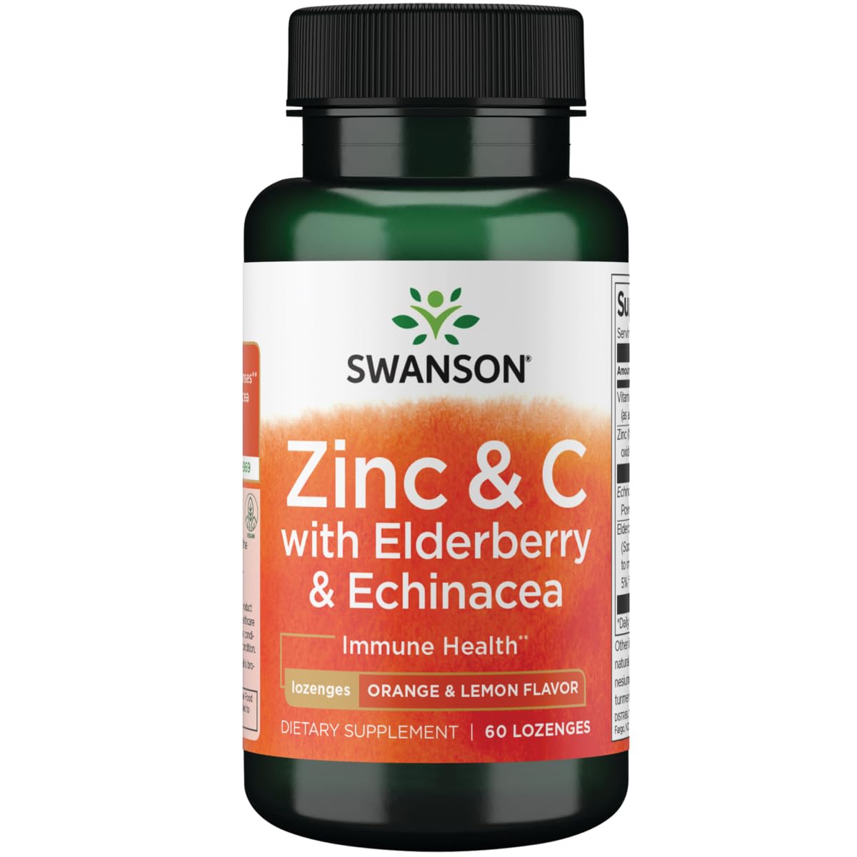 Swanson pastilles zinc et vitamine C au sureau et échinacée — emballage attrayant pour usage quotidien.
