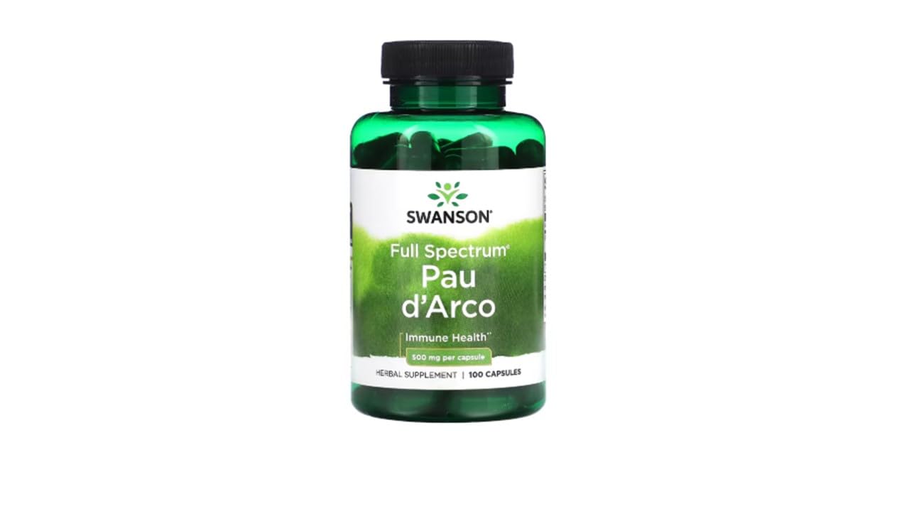 Bouteille Swanson PAU d'Arco 500 mg, 100 capsules, soutien possible à l'immunité et au microbiote.