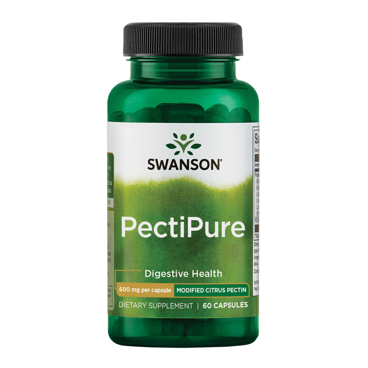 Swanson Pectipure gelules 600 mg, flacon et etiquette, soutien digestif potentiel