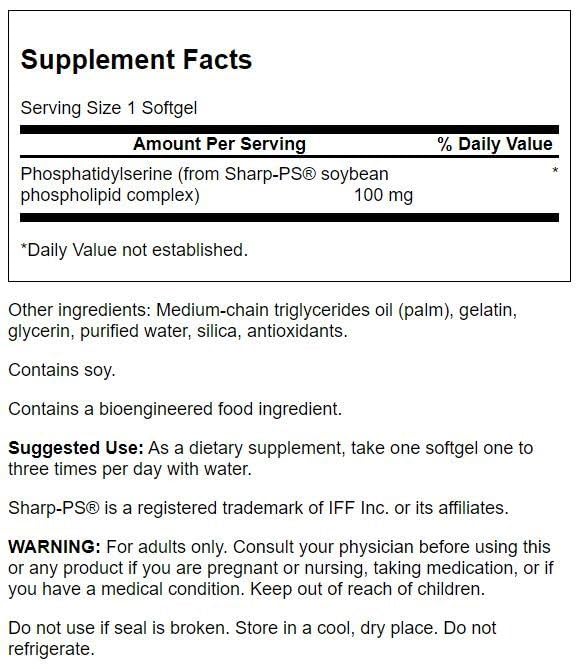 Swanson phosphatidylserine 100 mg – etiquette produit, signalisation cérébrale soutenue