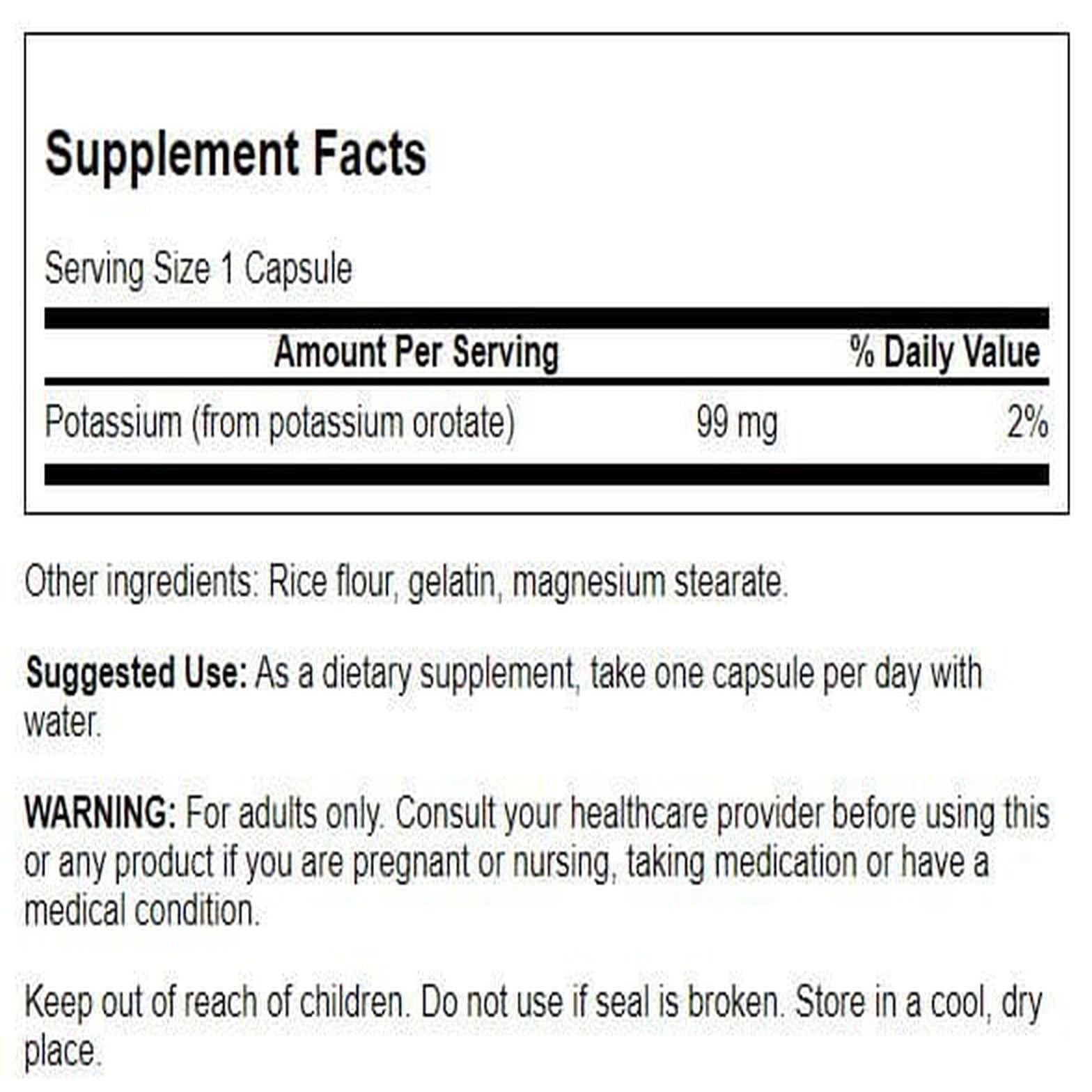 Swanson Potassium Orotate: bouteille de 60 gélules prête à l'emploi.