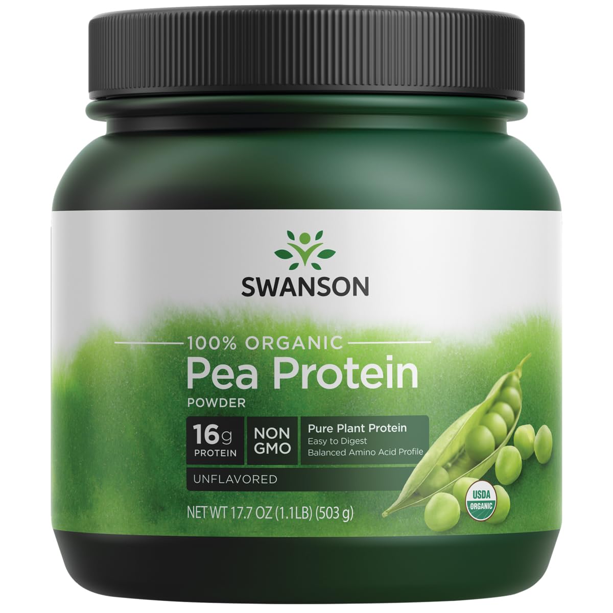Swanson Poudre de pois en pot, source végétale idéale pour smoothies et shakes.