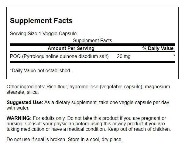 Swanson PQQ gélules végétales: santé cérébrale potentielle pour la vie active.